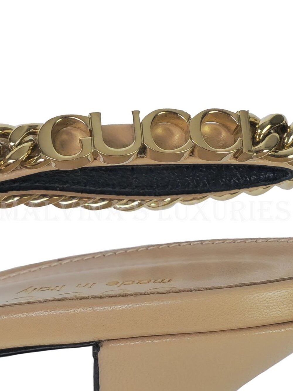 GUCCI SHOES SIGNORIA LEATHER w LOGO CHAIN SLINGBACK PUMPS sz 38.5 8.5 - Picture 14 of 17